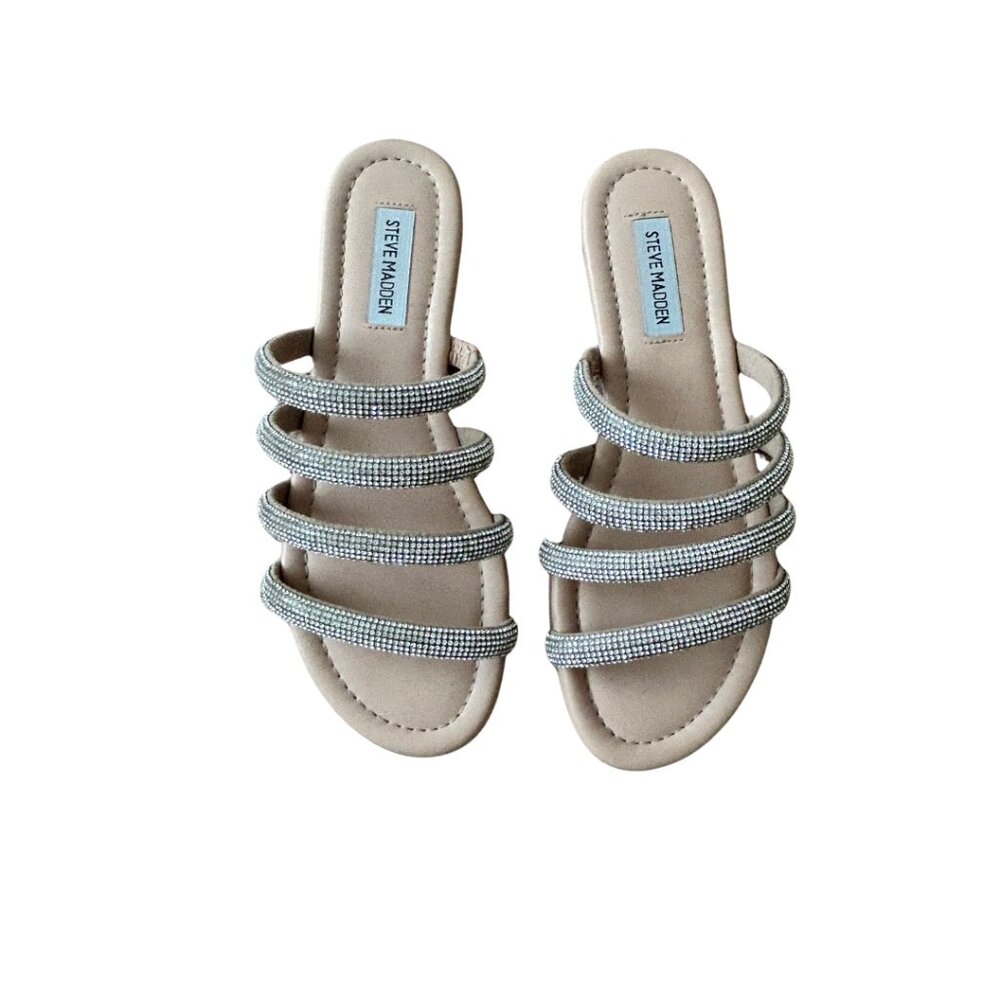 Steve Madden Tan Rhinestone Strappy Flat Sandals - Size 8